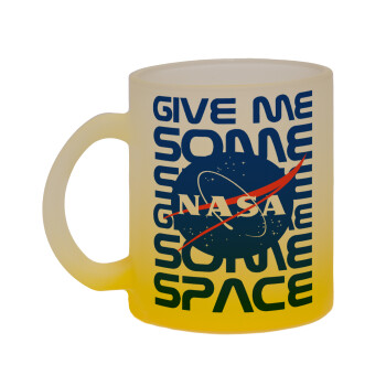 NASA give me some space, Κούπα γυάλινη δίχρωμη με βάση το κίτρινο ματ, 330ml