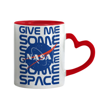 NASA give me some space, Κούπα καρδιά χερούλι κόκκινη, κεραμική, 330ml