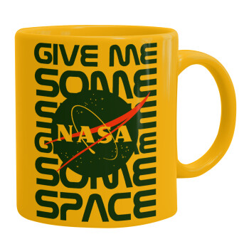 NASA give me some space, Ceramic coffee mug yellow, 330ml