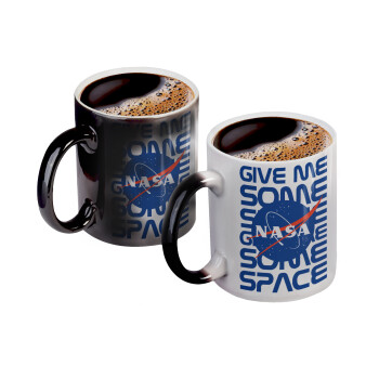 NASA give me some space, Color changing magic Mug, ceramic, 330ml when adding hot liquid inside, the black colour desappears (1 pcs)