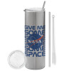 Eco friendly stainless steel Silver tumbler 600ml, with metal straw & cleaning brush