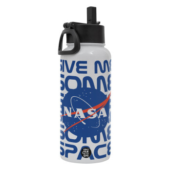 NASA give me some space, Metal mug thermo White with Straw and Spout Lid (Stainless steel), double wall, 950ml