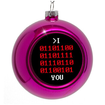 I .... YOU, binary secret MSG, Purple Christmas tree ornament bauble 8cm