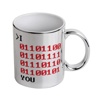 I .... YOU, binary secret MSG, Mug ceramic, silver mirror, 330ml