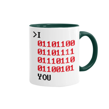 I .... YOU, binary secret MSG, Mug colored green, ceramic, 330ml