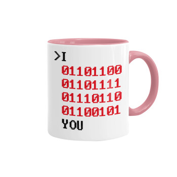 I .... YOU, binary secret MSG, Mug colored pink, ceramic, 330ml