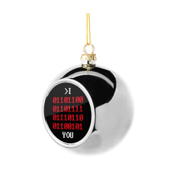 I .... YOU, binary secret MSG, Χριστουγεννιάτικη μπάλα δένδρου Ασημένια 8cm