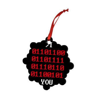 I .... YOU, binary secret MSG, Christmas ornament snowflake wooden 7.5cm