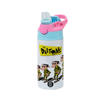 The Daltons, Children's hot water bottle, stainless steel, with safety straw, Pink/BlueCiel (360ml) BPA FREE