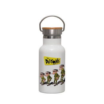 The Daltons, Metallic thermos (Stainless steel) White with wooden lid (bamboo), double-walled, 350ml