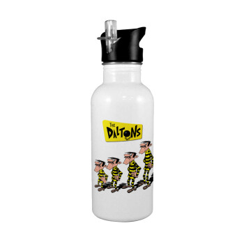 The Daltons, White water bottle with straw, stainless steel 600ml