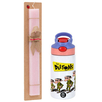 The Daltons, Πασχαλινό Σετ, Παιδικό παγούρι θερμό, ανοξείδωτο, με καλαμάκι ασφαλείας, ροζ/μωβ (350ml) & πασχαλινή λαμπάδα αρωματική πλακέ (30cm) (ΡΟΖ)
