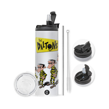 The Daltons, Travel Tumbler 2 Lids, with metal straw & cleaning brush (Stainless steel 304 Food grade, BPA free, 600ml)