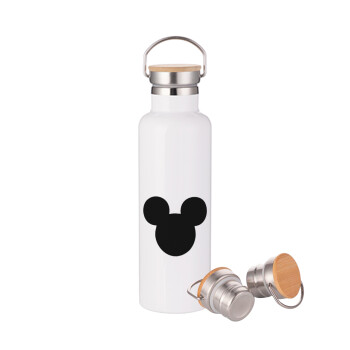 mouse man, Stainless steel White with wooden lid (bamboo), double wall, 750ml