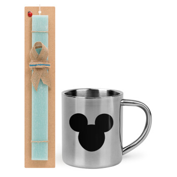 mouse man, Easter Set, metallic thermal cup (300ml) & aromatic flat Easter candle (30cm) (TURQUOISE)