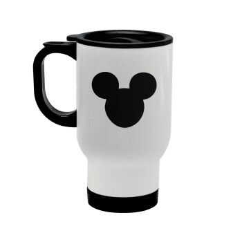 mouse man, Stainless steel travel mug with lid, double wall white 450ml