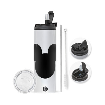 mouse man, Travel Tumbler 2 Lids, with metal straw & cleaning brush (Stainless steel 304 Food grade, BPA free, 600ml)