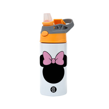 mouse girl, Children's hot water bottle, stainless steel, with safety straw, Orange/Grey (360ml) BPA-FREE