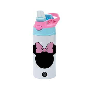 mouse girl, Children's hot water bottle, stainless steel, with safety straw, Pink/BlueCiel (360ml) BPA FREE