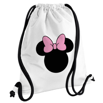 mouse girl, Backpack pouch GYMBAG white, with pocket (40x48cm) & thick cords