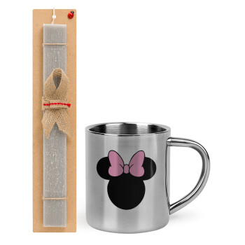 mouse girl, Easter Set, metallic thermal cup (300ml) & Easter aromatic flat candle (30cm) (GRAY)