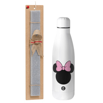 mouse girl, Easter Set, metallic Inox water bottle (700ml) & Easter scented flat candle (30cm) (GRAY)