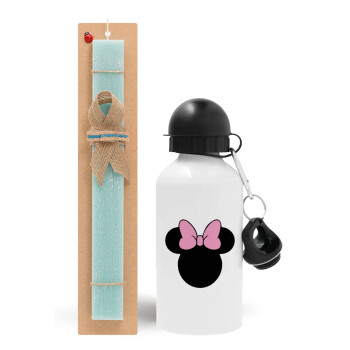 mouse girl, Easter Set, metallic aluminum water bottle (500ml) & scented flat candle (30cm) (TURQUOISE)