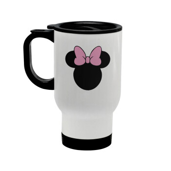 mouse girl, Stainless steel travel mug with lid, double wall white 450ml