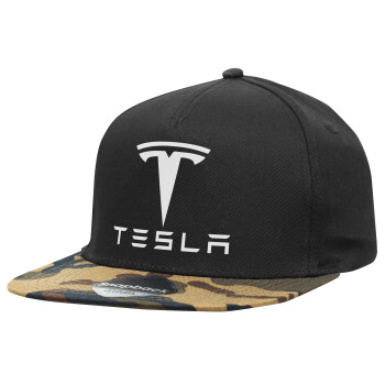 Tesla motors, Καπέλο Ενηλίκων Flat Snapback Μαύρο/Παραλαγή, (100% ΒΑΜΒΑΚΕΡΟ, ΕΝΗΛΙΚΩΝ, UNISEX, ONE SIZE)