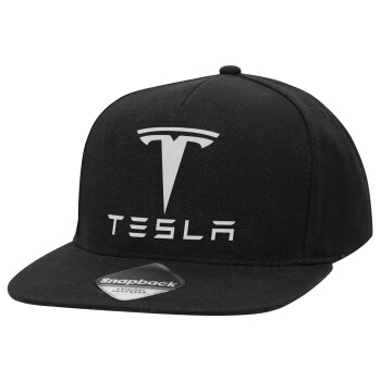 Tesla motors, Καπέλο Ενηλίκων Flat Snapback Μαύρο, (POLYESTER, ΕΝΗΛΙΚΩΝ, UNISEX, ONE SIZE)