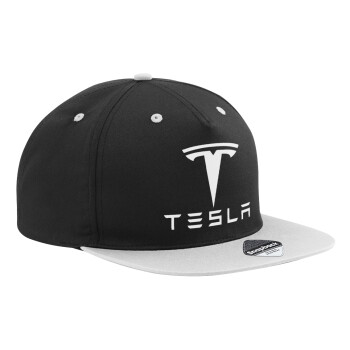 Tesla motors, Adult Flat Snapback Hat Black/Grey, (100% COTTON TWILL, ADULT, UNISEX, ONE SIZE)