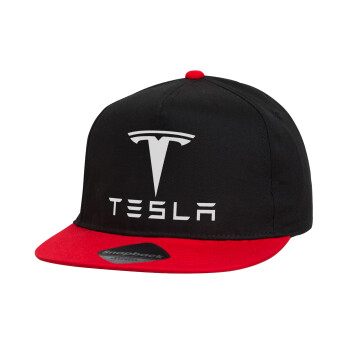 Tesla motors, Children's Flat Snapback Hat, Black/Red (100% COTTON, CHILDREN'S, UNISEX, ONE SIZE)