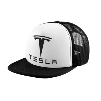 Tesla motors, Child's Soft Trucker Hat with BLACK/WHITE Mesh (POLYESTER, CHILD, ONE SIZE)