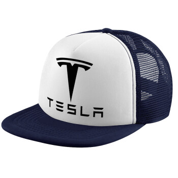 Tesla motors, Adult Soft Trucker Hat with Dark Blue/White Mesh (POLYESTER, ADULT, UNISEX, ONE SIZE)