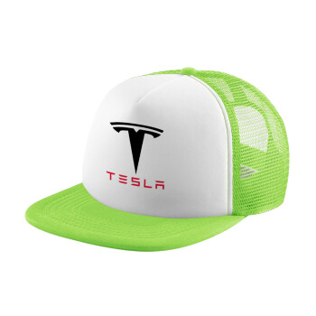 Tesla motors, Adult Soft Trucker Hat with Mesh GREEN/WHITE (POLYESTER, ADULT, ONE SIZE)