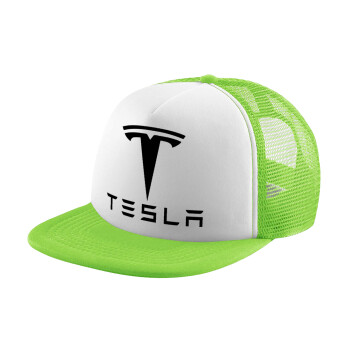 Tesla motors, Adult Soft Trucker Hat with Mesh GREEN/WHITE (POLYESTER, ADULT, ONE SIZE)