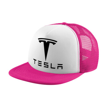 Tesla motors, Child's Soft Trucker Hat with Pink/White Mesh (POLYESTER, CHILD, ONE SIZE)