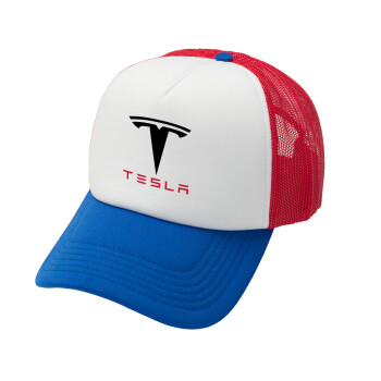 Tesla motors, Καπέλο Ενηλίκων Soft Trucker με Δίχτυ Red/Blue/White (POLYESTER, ΕΝΗΛΙΚΩΝ, UNISEX, ONE SIZE)