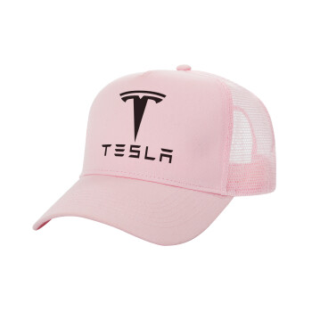 Tesla motors, Structured Trucker Children's Hat, with Mesh, PINK (100% COTTON, CHILDREN'S, UNISEX, ONE SIZE)