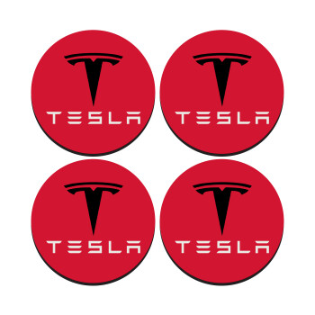 Tesla motors, SET of 4 round wooden coasters (9cm)