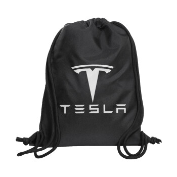 Tesla motors, Τσάντα πλάτης πουγκί GYMBAG Μαύρη, με τσέπη (40x48cm) & χονδρά κορδόνια