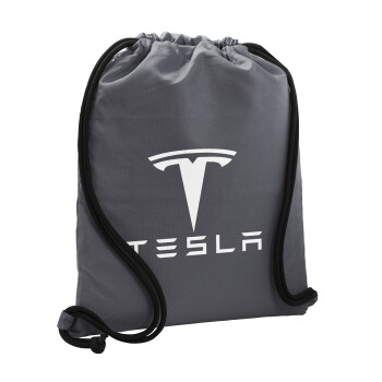 Tesla motors, Τσάντα πλάτης πουγκί GYMBAG ΓΚΡΙ, με τσέπη (40x48cm) & χονδρά κορδόνια