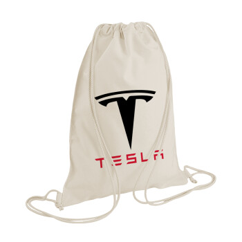 Tesla motors, Backpack bag GYMBAG natural (28x40cm)