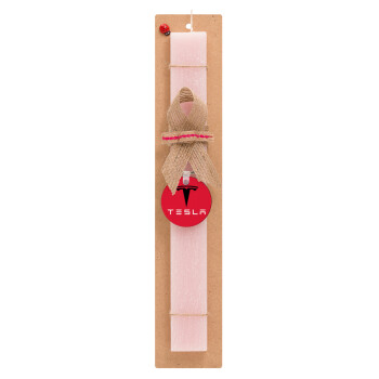 Tesla motors, Easter Set, wooden keychain & scented flat Easter candle (30cm) (PINK)