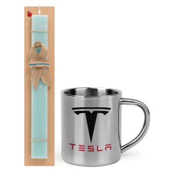 Tesla motors, Πασχαλινό Σετ, μεταλλική κούπα θερμό (300ml) & πασχαλινή λαμπάδα αρωματική πλακέ (30cm) (ΤΙΡΚΟΥΑΖ)
