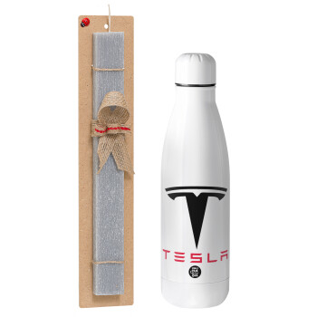 Tesla motors, Easter Set, metallic Inox water bottle (700ml) & Easter scented flat candle (30cm) (GRAY)