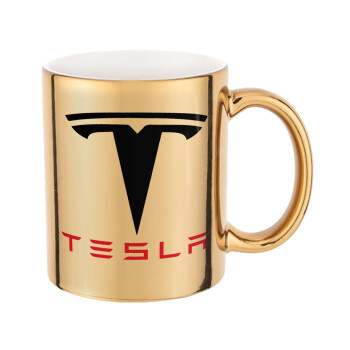 Tesla motors, Mug ceramic, gold mirror, 330ml