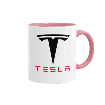 Tesla motors, Κούπα χρωματιστή ροζ, κεραμική, 330ml