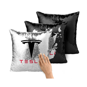 Tesla motors, Μαξιλάρι καναπέ Μαγικό Μαύρο με πούλιες 40x40cm περιέχεται το γέμισμα