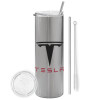 Eco friendly stainless steel Silver tumbler 600ml, with metal straw & cleaning brush